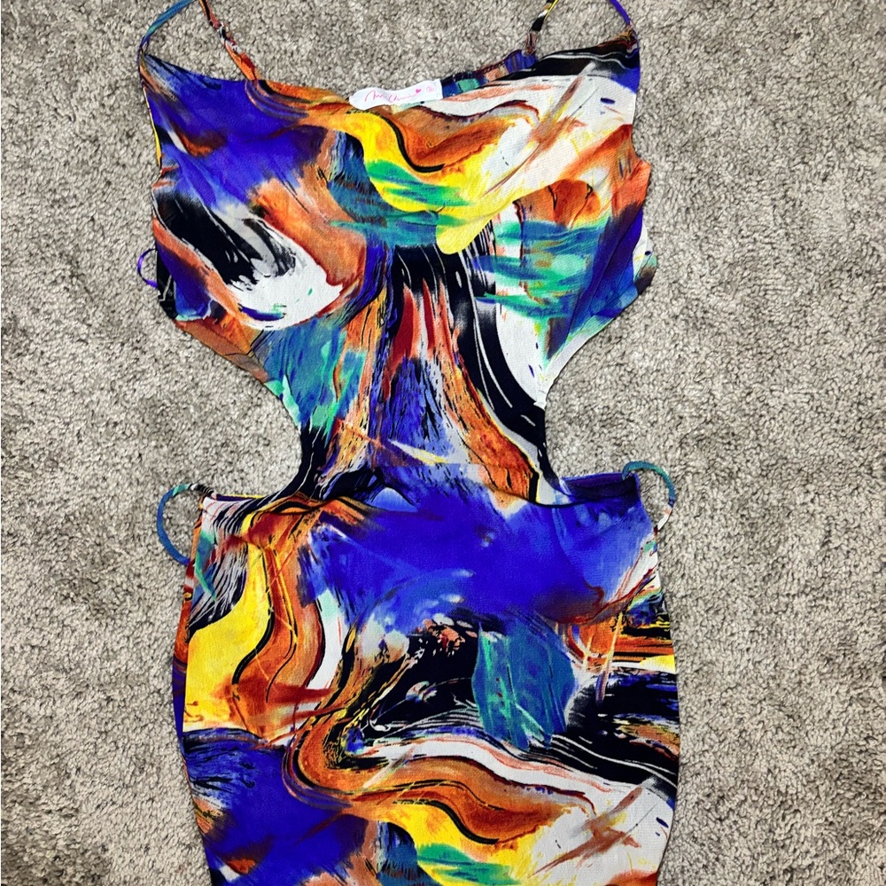 Colorful Abstract Back Out Mini Dress